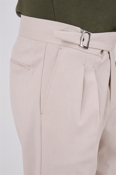 Erkek Bej Çift Pileli Pantolon