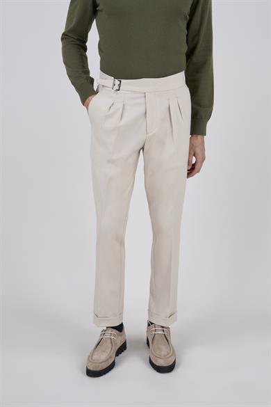 Erkek Bej Çift Pileli Pantolon