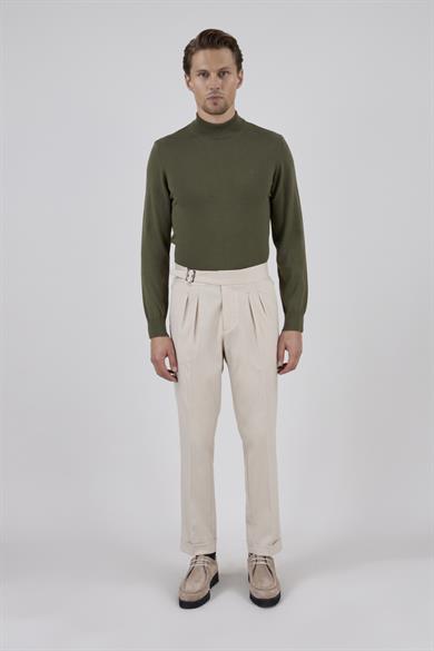 Erkek Bej Çift Pileli Pantolon