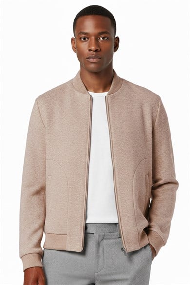 Erkek Bej Renk Fermuarlı Mont