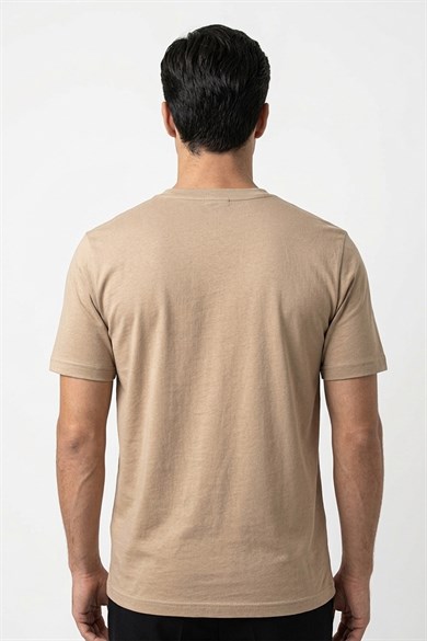 Erkek Bisiklet Yaka Camel Tişört