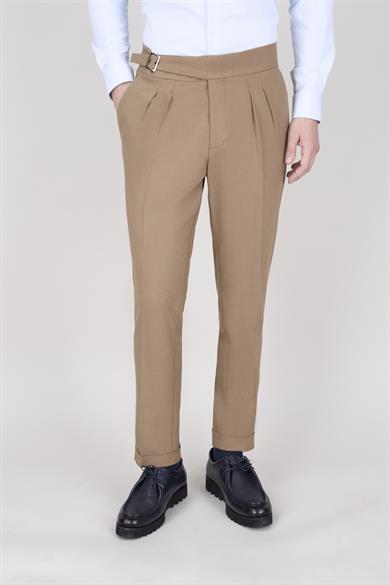 Erkek Camel Çift Pileli Pantolon