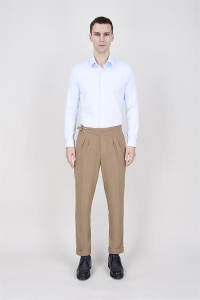 Erkek Camel Çift Pileli Pantolon