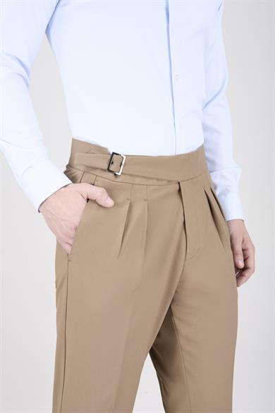 Erkek Camel Çift Pileli Pantolon