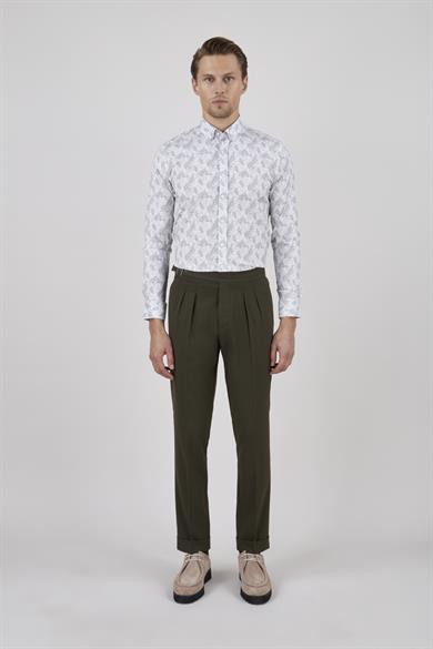 Erkek Haki Çift Pileli Pantolon