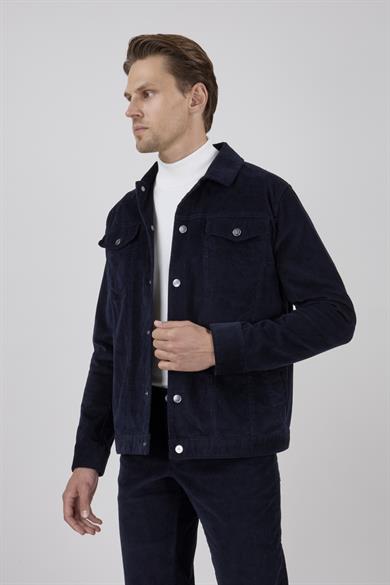 Erkek Lacivert Kadife Casual Mont
