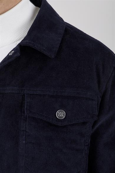Erkek Lacivert Kadife Casual Mont