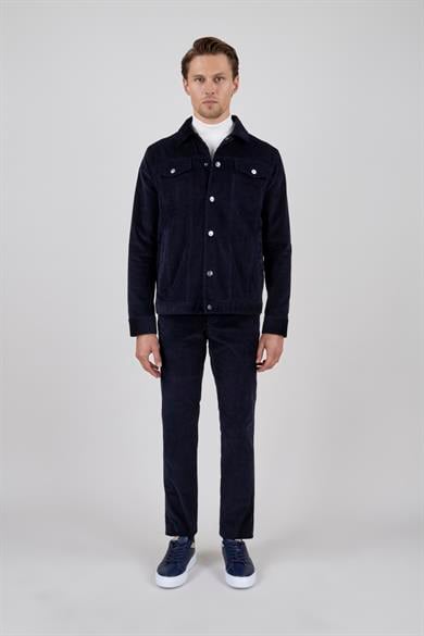 Erkek Lacivert Kadife Casual Mont