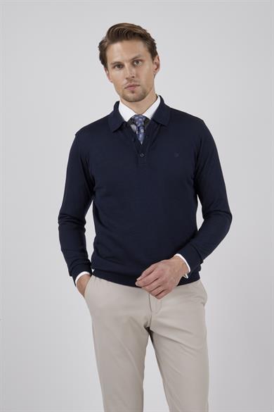 ERKEK LACİVERT POLO YAKA TRİKO KAZAK