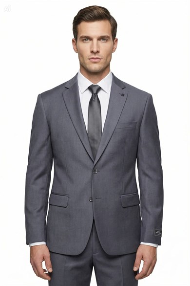 Erkek Regular Fit Mono Yaka Gri Takım Elbise