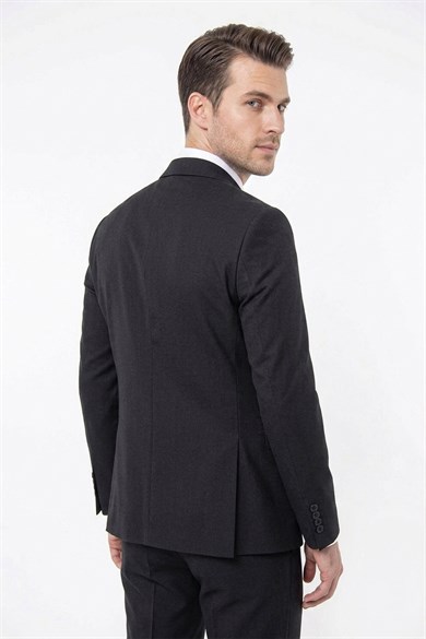 Erkek Regular Fit Mono Yaka Siyah Takım Elbise