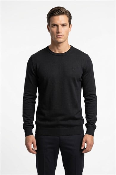 Erkek Siyah Bisiklet Yaka Triko