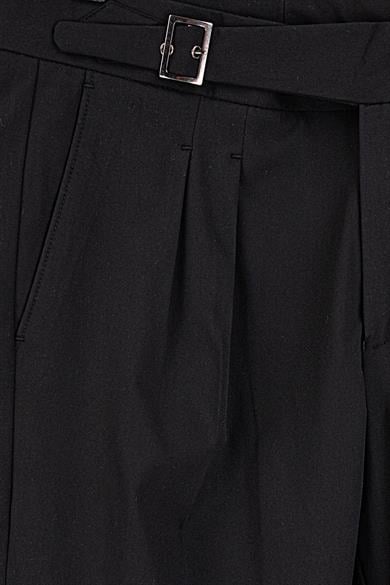 Erkek Siyah Çift Pileli Pantolon