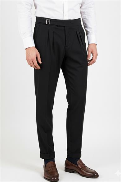 Erkek Siyah Çift Pileli Pantolon