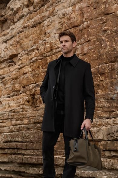 Erkek Siyah Kaşe Kaban