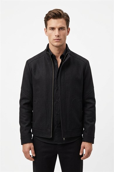 Erkek Siyah Kaşe Mont