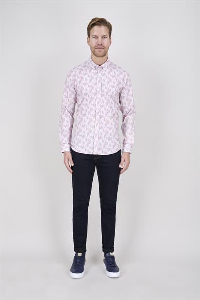 Erkek Slim Fit Beyaz Bordo Desenli Gömlek