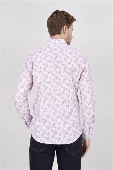 Erkek Slim Fit Beyaz Bordo Desenli Gömlek