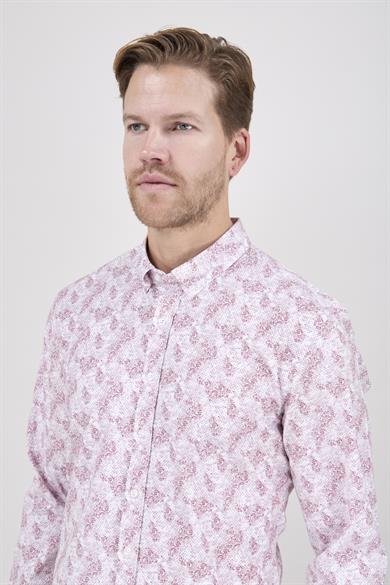 Erkek Slim Fit Beyaz Bordo Desenli Gömlek