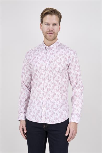 Erkek Slim Fit Beyaz Bordo Desenli Gömlek