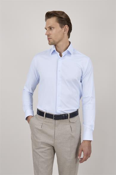 Erkek Slim Fit Çizgili Açık Mavi Gömlek