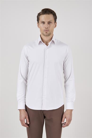 Erkek Slim Fit Çizgili Bej Gömlek