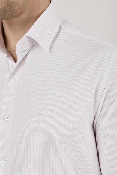 Erkek Slim Fit Çizgili Bej Gömlek