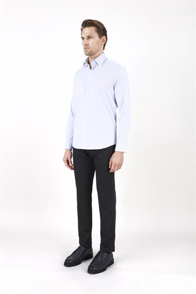 Erkek Slim Fit Çizgili Lacivert Gömlek