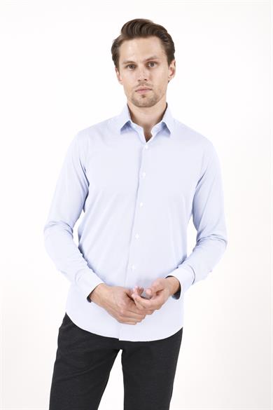 Erkek Slim Fit Çizgili Lacivert Gömlek