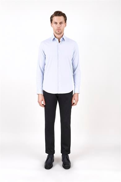 Erkek Slim Fit Çizgili Lacivert Gömlek