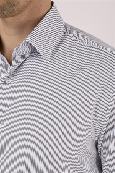 Erkek Slim Fit Çizgili Siyah Gömlek