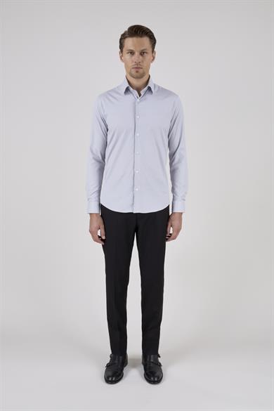 Erkek Slim Fit Çizgili Siyah Gömlek