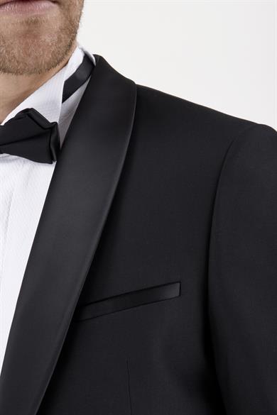 Erkek Slim Fit Damatlık Smokin Şal Yaka Siyah Yelekli Takım Elbise