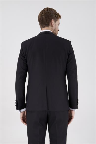 Erkek Slim Fit Damatlık Smokin Şal Yaka Siyah Yelekli Takım Elbise