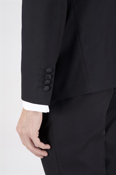 Erkek Slim Fit Damatlık Smokin Şal Yaka Siyah Yelekli Takım Elbise