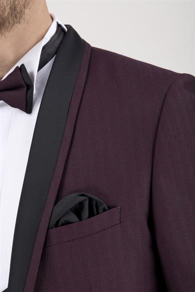 Erkek Slim Fit Damatlık Smokin Şal Yaka Bordo Yelekli Takım Elbise