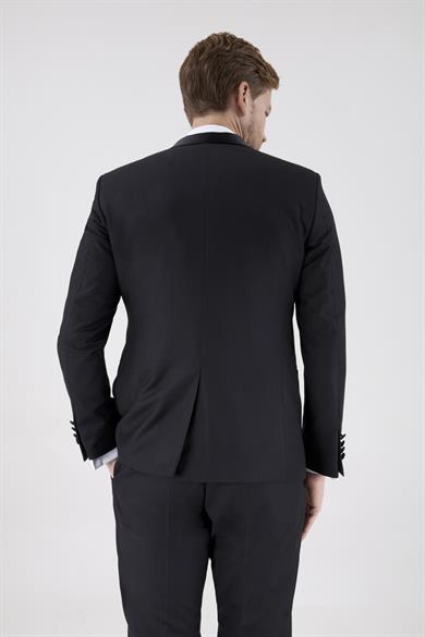 Erkek Slim Fit Damatlık Smokin Şal Yaka Siyah Yelekli Takım Elbise