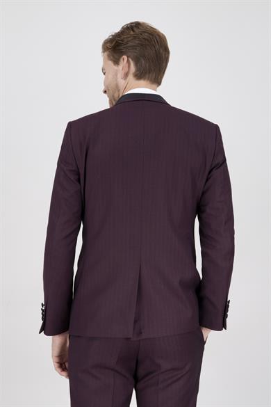 Erkek Slim Fit Damatlık Smokin Şal Yaka Bordo Yelekli Takım Elbise