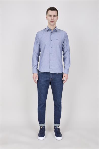 Erkek Slim Fit Dar Yaka Lacivert Gömlek