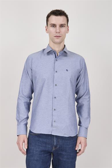 Erkek Slim Fit Dar Yaka Lacivert Gömlek