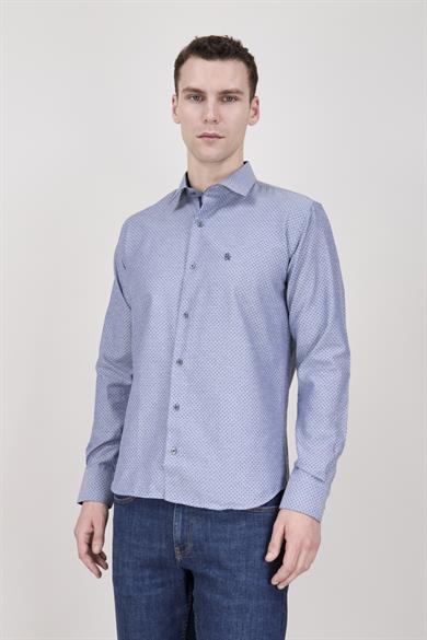 Erkek Slim Fit Dar Yaka Lacivert Gömlek
