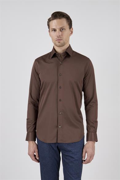 Erkek Slim Fit Kahverengi Gömlek