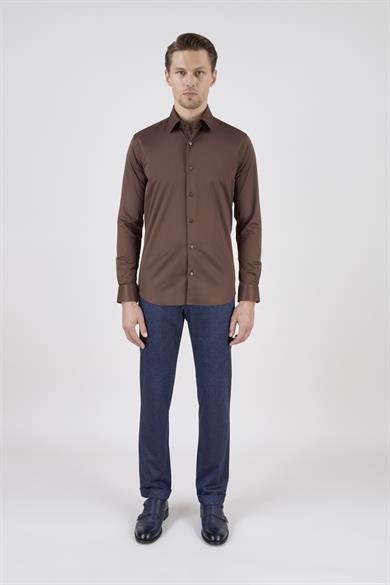 Erkek Slim Fit Kahverengi Gömlek