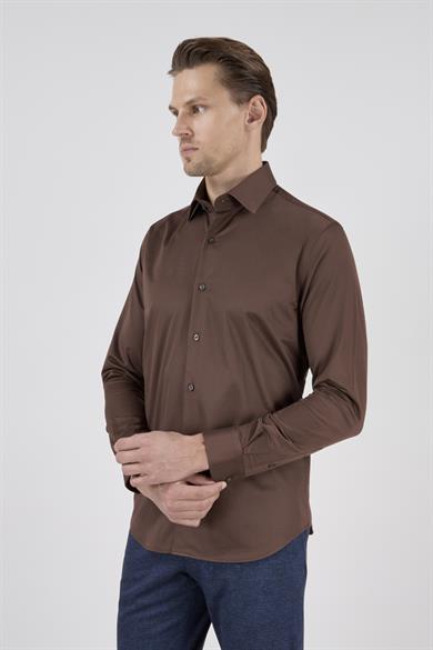 Erkek Slim Fit Kahverengi Gömlek