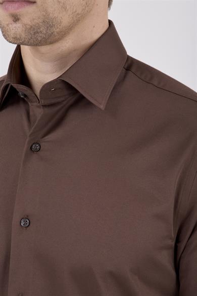 Erkek Slim Fit Kahverengi Gömlek