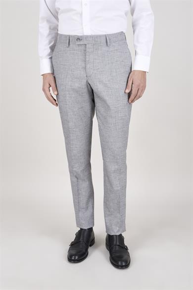 Erkek Slim Fit Mono Yaka Ekose Açık Gri 8 Drop Kombin Yelekli Takım Elbise
