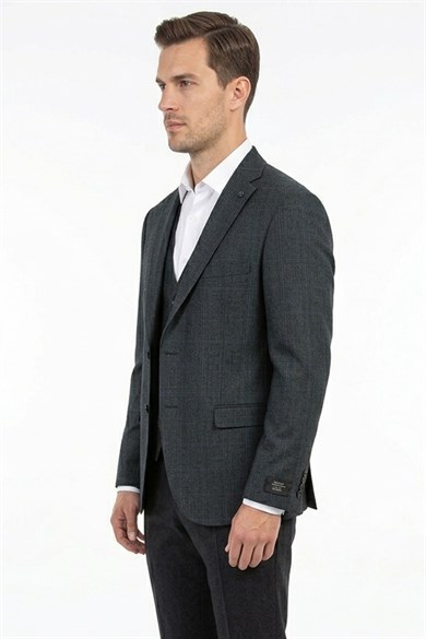 Erkek Slim Fit Mono Yaka Antrasit Ceket