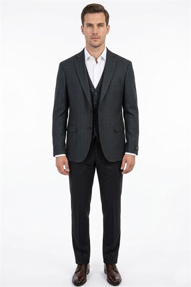 Erkek Slim Fit Mono Yaka Antrasit Ceket