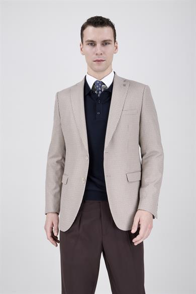Erkek Slim Fit Mono Yaka Bej Ceket