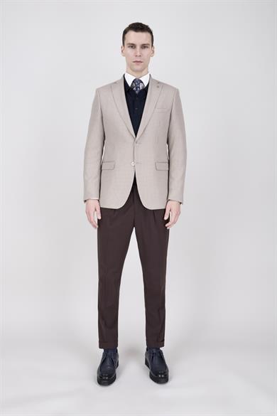 Erkek Slim Fit Mono Yaka Bej Ceket